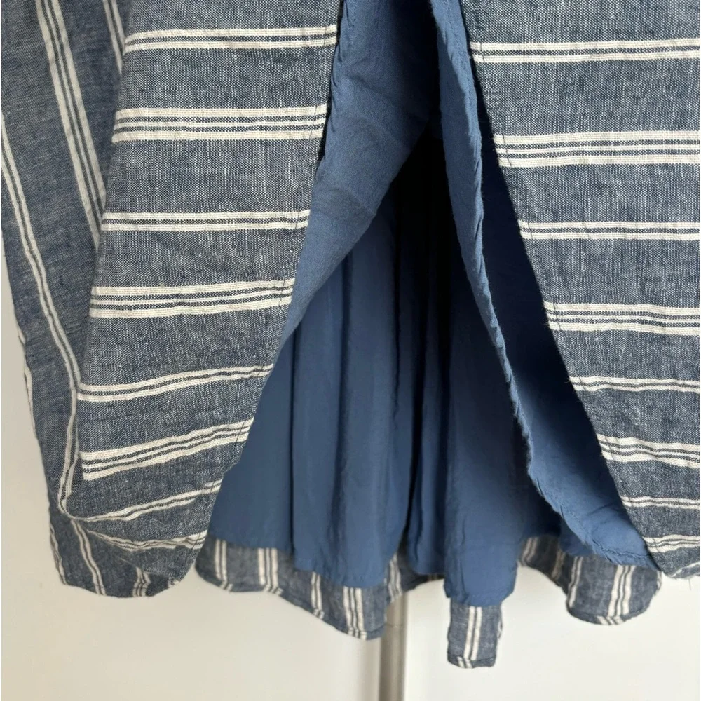 Free People Linen ‘Roll the Dice’ Striped Fit Flare Plunge Neck Flare Mini Dress